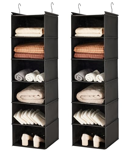 Image of MAX Houser 6 Tier Shelf Hanging Closet Organizer, Closet Hanging Shelf with 2 Sturdy Hooks for Storage, 2 Pack, Foldable (Black)