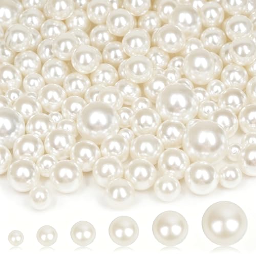 2000PCS Pearls for Crafting Ivory No Hole Beads for Centerpieces Vases Assorted Sizes Bulk Fake Pearls Beads for Vase Filler Candles Centerpiece DIY Crafts Jewelry Making (4/6/8/10/14/20mm)