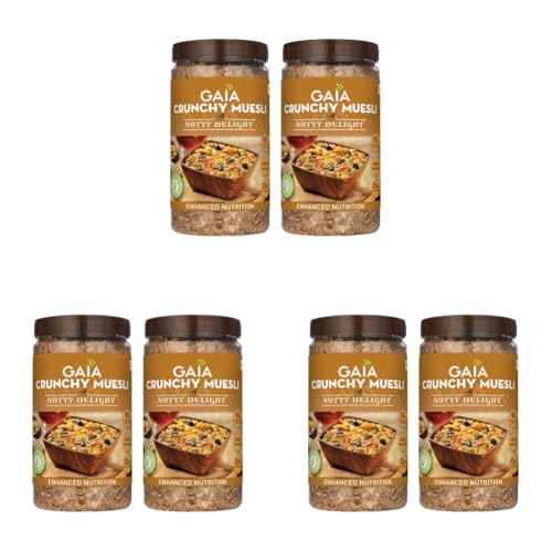 Image of GAIA Nutty Delight Crunchy Muesli 1 kg jar (Pack of 6) - A Perfect Blend of Multigrains, Nuts, Oats and Cornflakes The Ultimate Healthy and Delicious Breakfast Cereals.