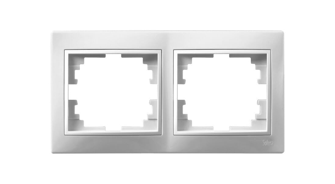 Marco de 2 elementos blanco, serie Europa, ideal para instalación eléctrica en espacios interiores y montaje de dispositivos eléctricos.