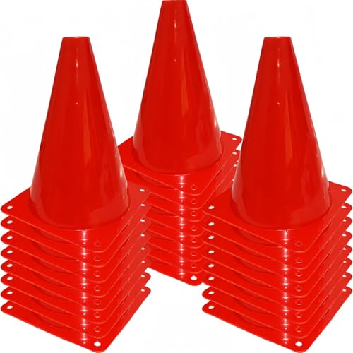 LCPQMZGH 24 Pcs 7 Inch Plastic Traffic Cones, Basketball Football Drills, Skating, Sport Training Agility Markers, Indoor Outdoor Games, Red