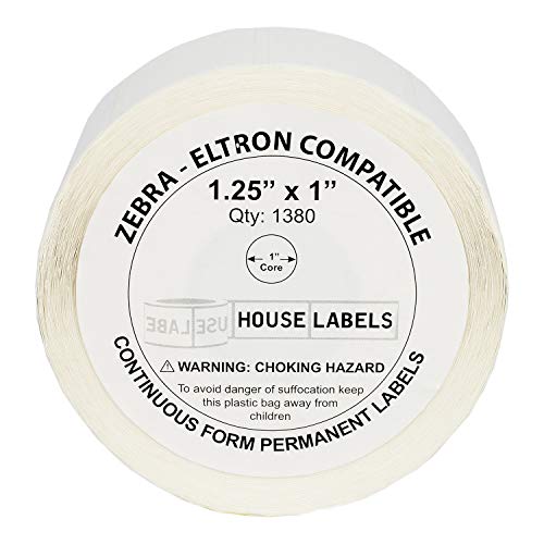 Houselabels 1.25" X 1" Retail Labels On 1" Core Compatible With Zebra And Rollo Printers, 18 Rolls / 1,380 Labels Per Roll #TOP1