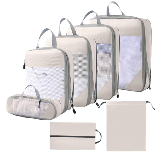 RUIOMII - 7 cubos de embalaje de compresión, accesorios de viaje, artículos esenciales de viaje, bolsas de embalaje duraderas, organizadores de equipaje, bolsas de almacenamiento de ropa, zapatos,