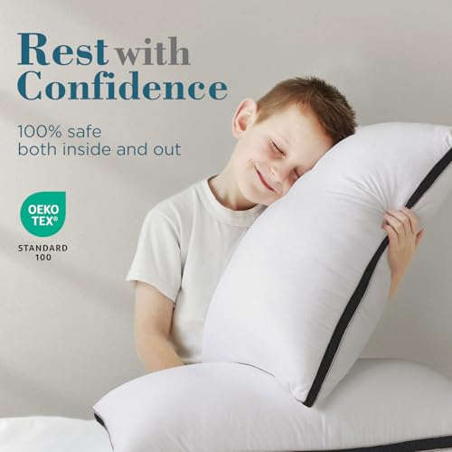 Image of viewstar Pillows Queen Size Set of 2, Firm Support Bedding, Black | Down Alternative, Gusseted, Hotel Quality, Fluffy Plump Filling, Oeko-Tex Certified, Machine Washable, for Side Sleepers