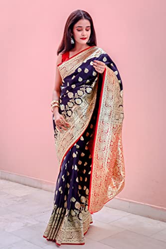 Image of Rameshwaram Fabrics Women's Banarasi Satin Saree With Blouse Piece