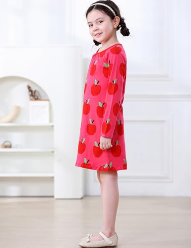 Image of Hongshilian Toddler Girls Longsleeve Dress Cotton Jersey Casual Dresses Cartoon Applique