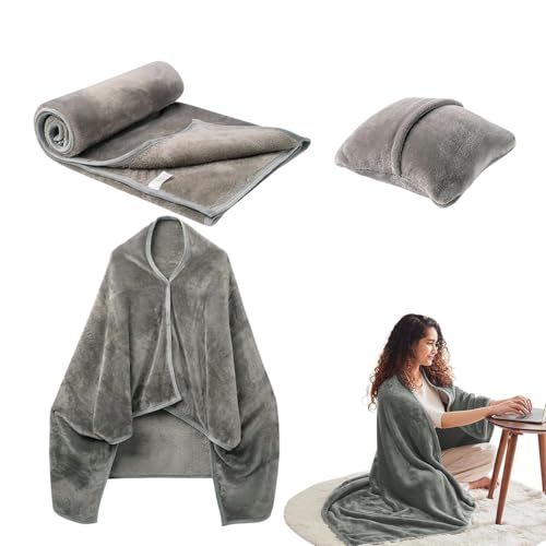 Biniveil Travel Blanket and Pillow - Travel Compact Pillow Throw Combo - Flannel Warm Traveling Plane Blanket, Soft Shawl Blanket Pillow for Women, Men