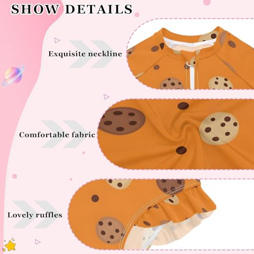 Cookie Pattern on Orange Girls Rash Guard Swimsuits Long Sleeve One Pieces Bathing Suit UPF 50+ Zipper Swimwear4