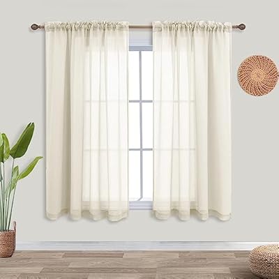 KOUFALL Linen Look Sheer Curtains