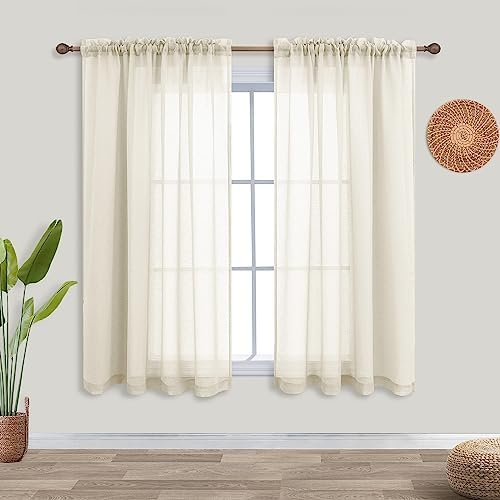 Green Bathroom Curtains Shower Set of 2 Panels Small Window Sheer Short Curtains for Bedroom Kitchen 45 Inch Length