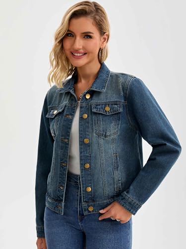 Women's Denim Jacket Washed Vintage Western Long Sleeve Distressed Jean Jackets Coats2