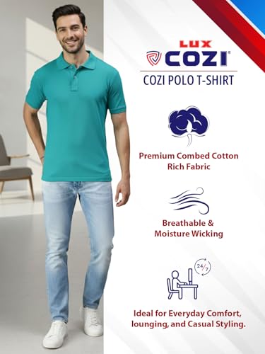 Image of Lux Cozi Men's Cotton Solid Polo Tshirt | Collar Tshirts | Half Sleeves | Stylish & Premium All Day Wear | Pack of 1