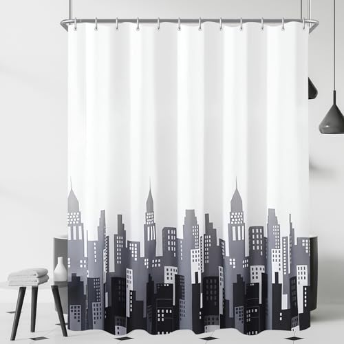 Lerores Rideau de douche 180 x 200 cm - Motif Tour Eiffel - Ourlet lesté - Textile anti-moisissure...