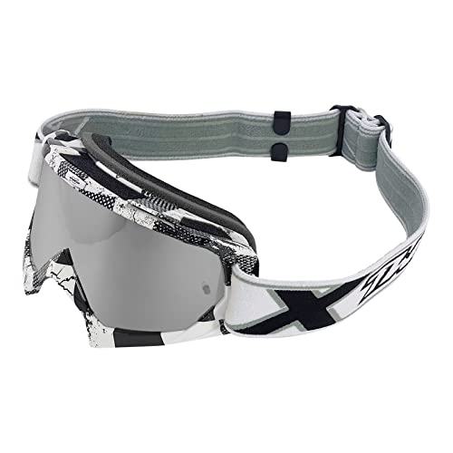TWO-X Race Crossbrille Factory - Gafas de motocross, cristal negro y blanco, cristal de espejo plateado, gafas MX para motocross, enduro, gafas de protección antiarañazos, gafas MX Cover