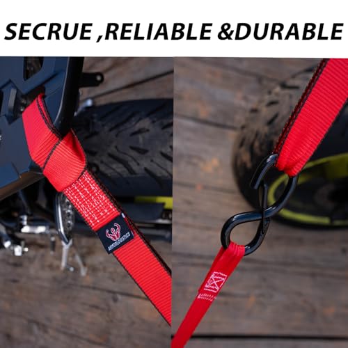 Image of Ratchet Straps (4 Pack) - 1in x 15ft Motorcycle Strap Tie Downs with 15ft Soft Loops - 2,100lb Break Strength Ratchet Tie Down Straps for Motorcycles, Truck, Cargo - Safety S Hook, Storage Bag