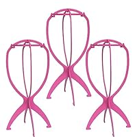 ZeriTlolen 3 Pack Stands for Long Short Wigs, Portable Collapsible Hairpin Durable Plastic Folding Holder (Pink, 14 Inch)