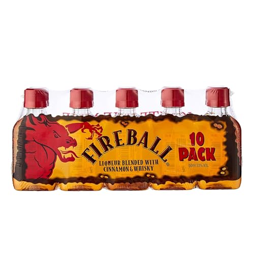 Fireball Cinnamon Whisky Liqueur Canadian Whisky With Real Cinnamon 33% ABV Mini Whisky 5clx10 Americas #1 Shot Brand Best Served Cold Spicy Flavour Ideal for Shots Mixed Drinks and Cocktails