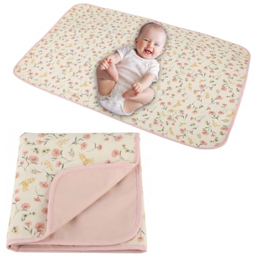 Image of Baby Diaper Changing Pad, 19.7"x25.6" Waterproof Changing Pad Liners with 100% Muslin Cotton Front Top and Leather Back, Soft and Absorbent Portable Changing Mat for Travel, Changing Station