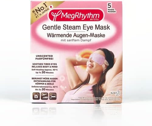 MegRhythm Self Heated Gentle Steam Eye Mask, Unscented, for Relaxation and Eye Strain, Pack of 5