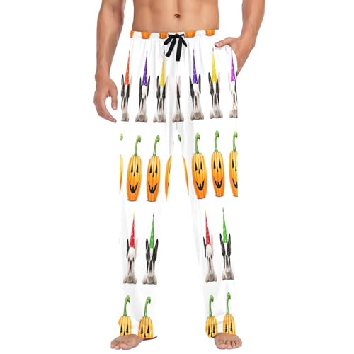 Qilmy Halloween Cute Dog Men's Cotton Pajama Pants, Lightweight Lounge Sleepwear with Drawstring and Pocket