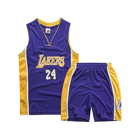 TYTF Kind Ärmelloses Basketball Trikot Kleidung Mesh Weste Uniform Oberteil und Shorts Jungen Kinder Sommer Bekleidung Set 1-15 Jahre (Violett, L(140-150CM)) Cover