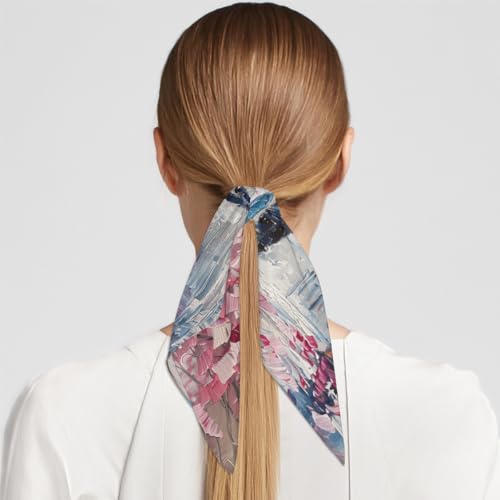 Eiffel Tower Pink Cherry Blossom Square Silk Scarf for Women, 23.6" Lightweight Fashion Scarves Wraps, Silk Like Hair Neck Scarf Headband Bandanas for Ladies4