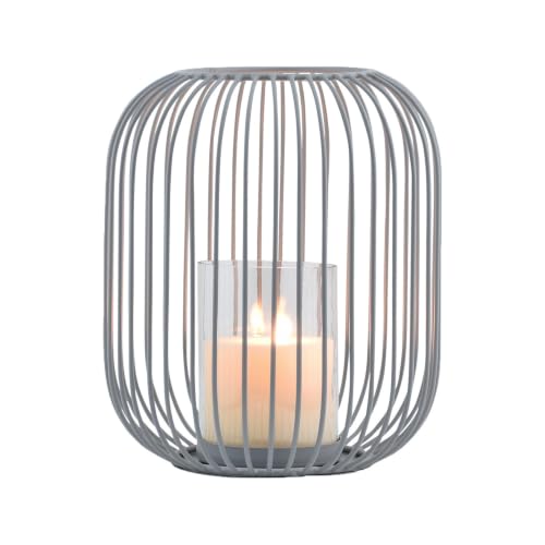 Image of Marrakesch Scandinavian Decorative Lanterns Metal Wire & Glass 21 cm Large Grey Tea Light Holder Tesour Garden & Living Room Table Decoration Wedding & Birthday Occasion