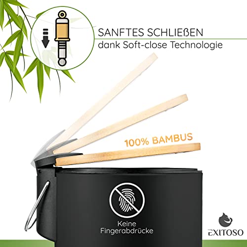 Kosmetikeimer Exitoso 3L in Schwarz mit Bambusdeckel für das Bad