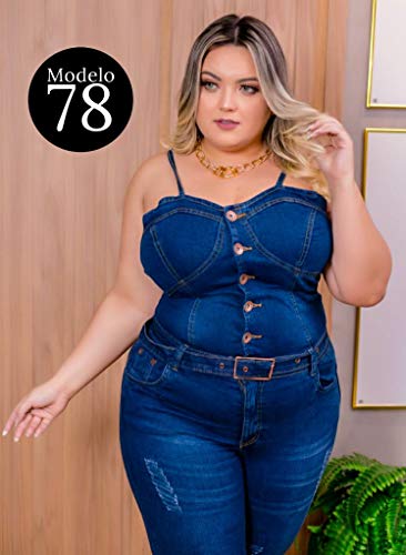 Macacão Jeans Longo Plus Size com Lycra [ESTICA] Coleção Plus Chic Leminsk Deluxe (Modelo da Imagem,