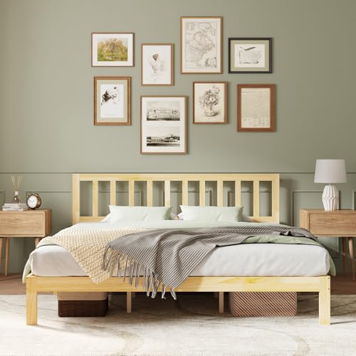 Novilla 12 Inch King Size Bed Frame Pine Wooden King Bed Frame and Headboard, King-Size BedFrame