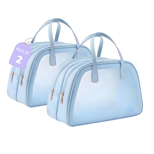Image of Kuber Industries Pack of 2 Waterproof Skincare /Cosmetic Bag for Women | Space-Saving Makeup & Travel Toiletry Pouch | Aesthetic Vanity Kit & Wash Bag for Girls | YJ-20-BLU | Transparent - Blue