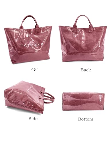 Image of PVC Tote Bag Gifts for Women Large Tote Purse Kraft Paper Letter Print Hobo Handbags for Work Beach Shopping Travel