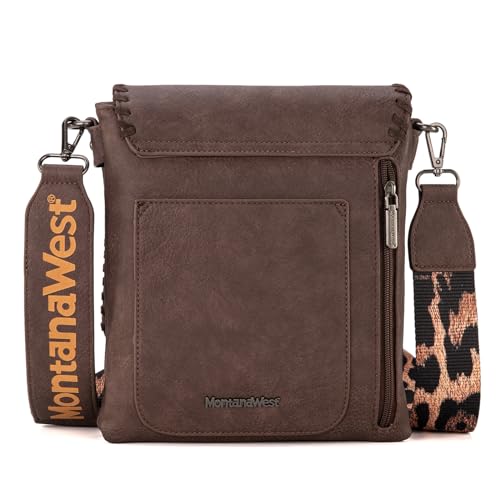Image of Montana West Crossbody Bags for Women with Dual Compartments Western Cross Body Purse with Leopard Print Guitar Strap