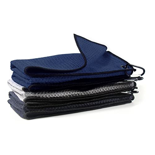 Tovii Golf Towel For Golf Bag With Clip And Accessories Set |3 Golf Towels |Golf Divot Tool | Golf Cleaning Brush |Golf Gifts For Men Navy Blue #TOP5