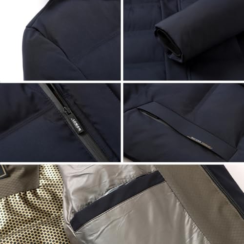 Oanviso Hombres Parka Chaquetas de Abrigo con Capucha Engrosado Chaqueta de Plumas Abrigo Cremallera de Invierno Manga Larga Down Jacket de Viento A Negro L - imagen 6