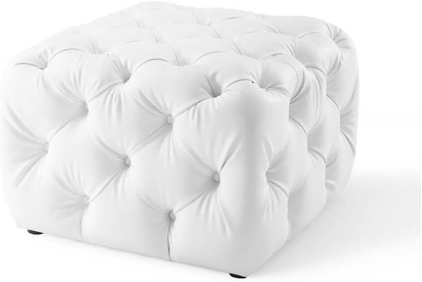 Modway EEI-3775-WHI Anthem Tufted Button Square Faux Leather Ottoman, White