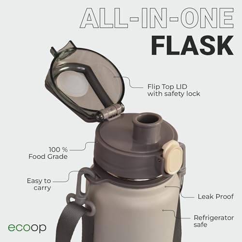 Image of ecoop 800ml Insulated Stainless Steel Water Bottle | Double Wall Vacuum | Leakproof Chug Lid | Keeps Hot & Cold 12-18 Hours | Gym Travel Office Bottle (Artic White)