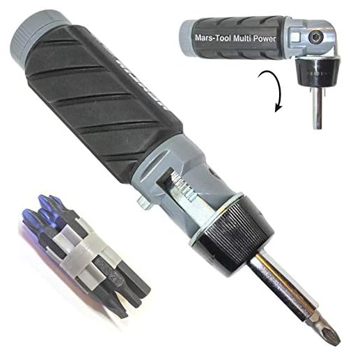 Heavy Duty RATCHETING SCREWDRIVER - ADJUSTABLE ANGLE - 3 Way Ratchet - NONSLIP Big Rubber Grip - Multibit Storage w/Ph Hex Torx Bits | Durable Portable Screw Driving Solutions from Mars-Tool