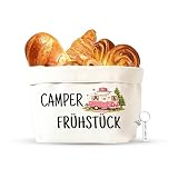 PIujsym Brötchenkorb Camper Frühstück Set inkl. Schlüsselanhänger – camper geschenke & camping deko für Wohnwagen & Wohnmobil – Rosa Stoff camping geschenke für Frauen & Männer