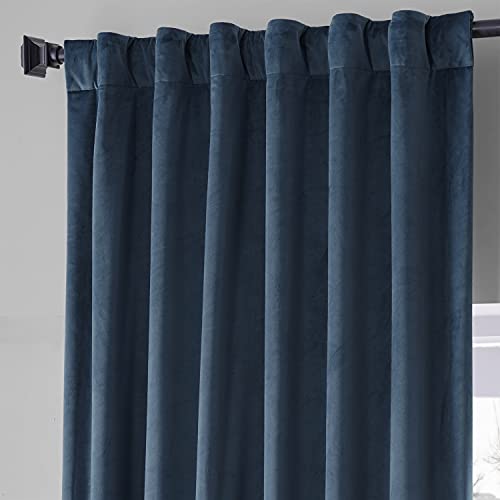 Image of HPD Half Price Drapes Signature Plush Velvet Blackout Curtains for Bedroom (1 Panel), 50W X 96L Hotel Black Out Curtains for Living Room, Thermal Insulated Blackout Curtains for Windows, Varsity Blue