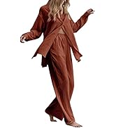 UQGHQO 2 Piece Outfits for Women Blouse Sets Casual Long Sleeve Wide Leg Linen Pants Outfits Fash...