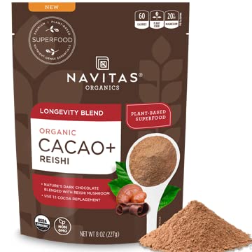 Navitas Organics Cacao+ Blend: Longevity (Cacao + Reishi), 8oz. Bag, 15 Servings â Organic, Non-GMO, Gluten-Free