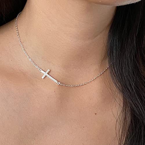 Rnivida 925 Sterling Silver Sideways Cross Pendant Necklace for Women3