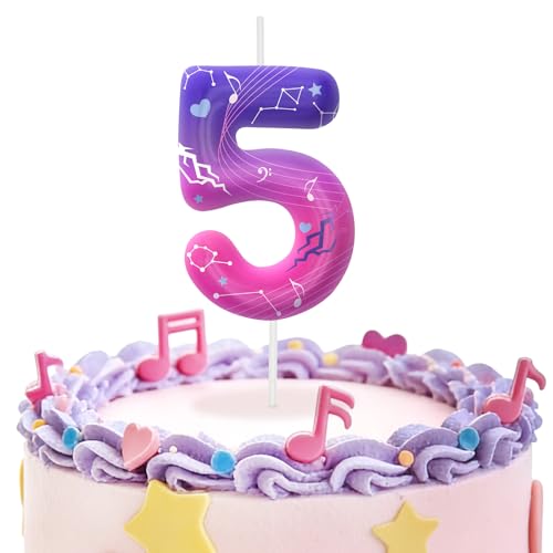 Image of Pink Purple Number 5 Birthday Candles, Cartoon Themed Cupcake Toppers for Boys Girls Cake Decorations, Cake Toppers, Birthday Decorations Party Supplies, Number Candles for Party Decor