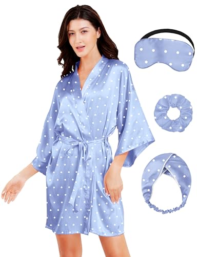 Image of EPLAZA Silk Robes for Women Satin Robe Short Sexy Print Flower Kimono Loungewear Wedding Bridal Party