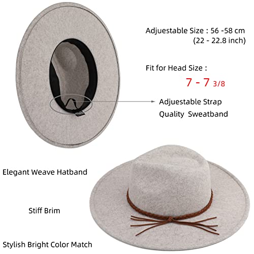 Pro Celia Big Wide Brim Women Fedora Hat Western Felt Large Panama Hat (Khaki) #TOP2