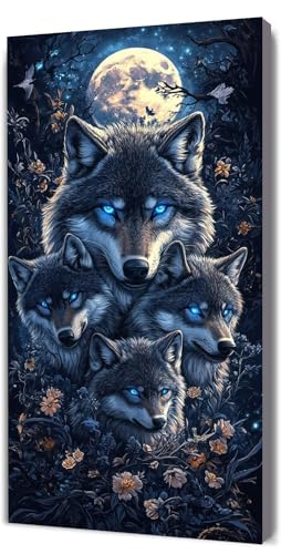 Pintar por Numeros Adultos Lobo luna, Niños DIY Paint by Numbers, Cuadros para Pintar por Numeros para Principiantes, Incluye Lienzo, Pincel, Pigmento Acrílico, Decor para El Hogar, 100x200cm D-307