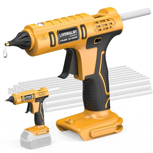 LIVOWALNY Cordless Hot Glue Gun Compatible with Dewalt 20V Battery (Tool Only) 100W Hot Glue Gun And 30 Sticks Set in Crafting Wood PVC Glass Home Repair with 30 Pcs 0.27 * 5.9 inch Hot Glue Sticks
