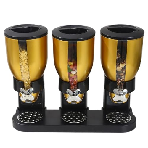 Dispensador Triple De Cereales para Encimera, Contenedores De Cereales para La Despensa De La Cocina, Dispensador Giratorio De Alimentos Secos para Dulces, Frutos Secos Y Café En Grano(Gold)