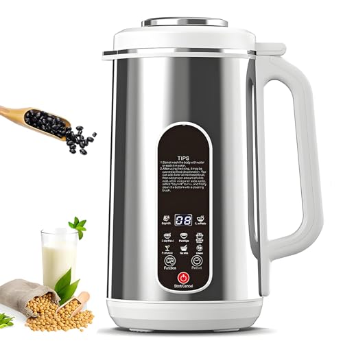 Máquina Para Hacer Leche de Nueces de Acero Inoxidable, Máquina Para Leche de Soja y Leche Vegetal de 1,2 L con Cortador de 12 Cuchillas, Temporizador de 24 Horas, Función de Mantener Caliente